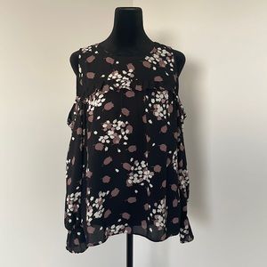 NWOT Loft Off Shoulder Long Sleeve Floral Purple and Black Blouse Size XS